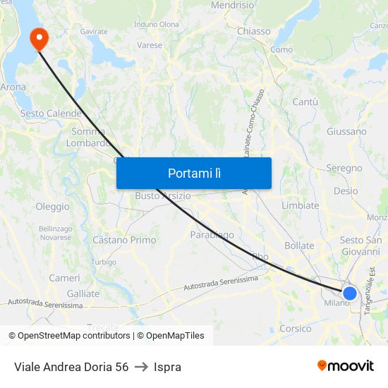 Viale Andrea Doria 56 to Ispra map