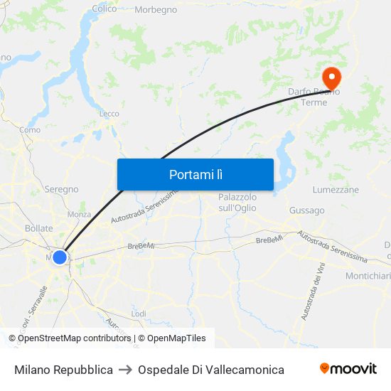 Milano Repubblica to Ospedale Di Vallecamonica map