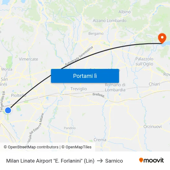 Milan Linate Airport "E. Forlanini" (Lin) to Sarnico map