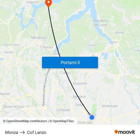 Monza to Cof Lanzo map