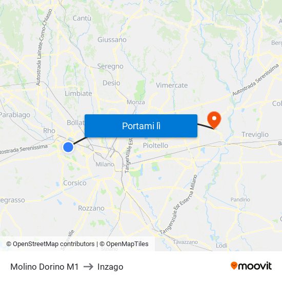 Molino Dorino M1 to Inzago map