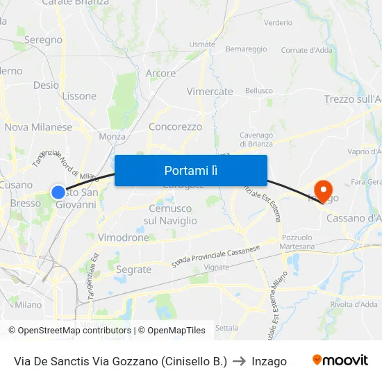 Via De Sanctis Via Gozzano (Cinisello B.) to Inzago map