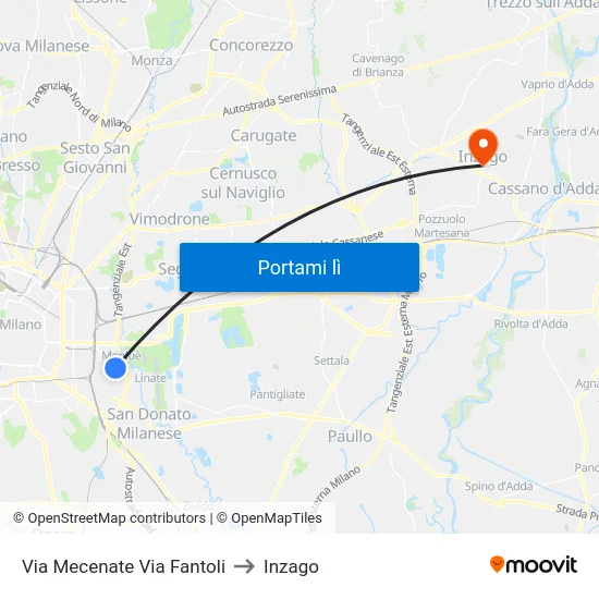 Via Mecenate Via Fantoli to Inzago map