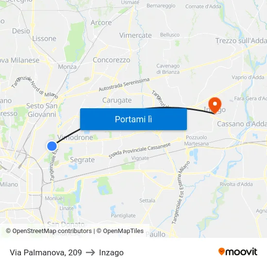 Via Palmanova, 209 to Inzago map