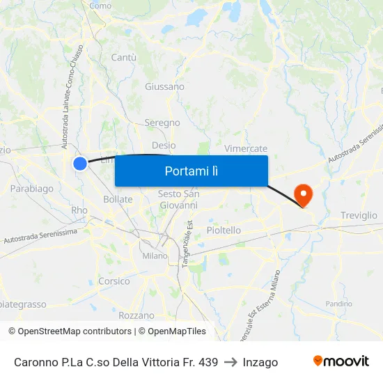 Caronno P.La C.so Della Vittoria Fr. 439 to Inzago map