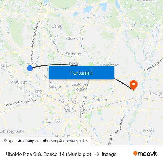 Uboldo P.za S.G. Bosco 14 (Municipio) to Inzago map