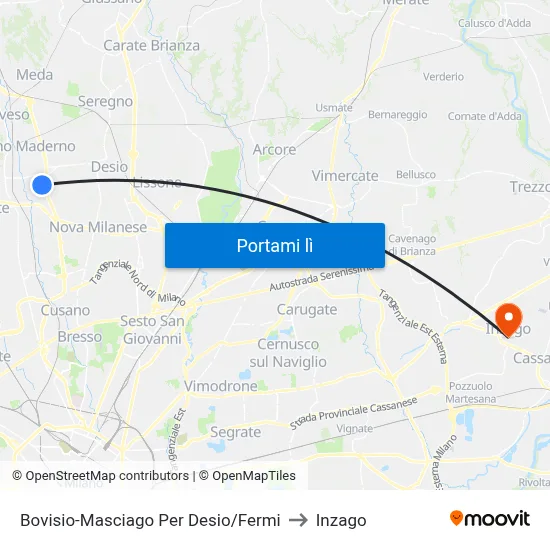 Bovisio-Masciago Per Desio/Fermi to Inzago map