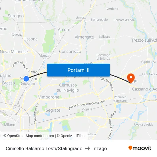 Cinisello Balsamo Testi/Stalingrado to Inzago map
