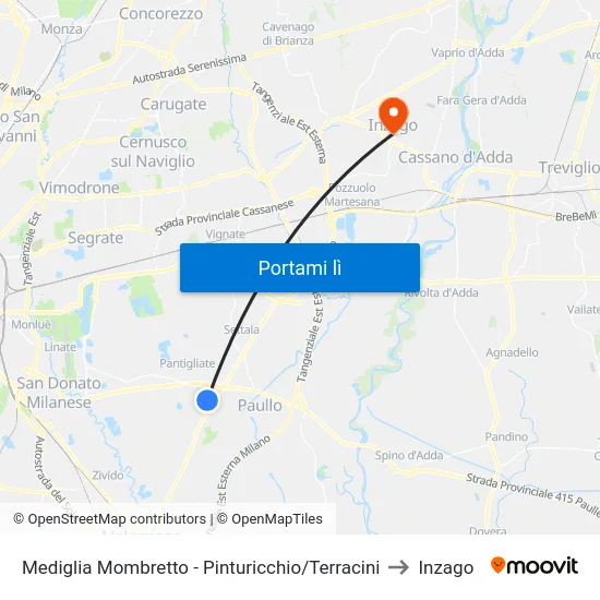 Mediglia Mombretto - Pinturicchio/Terracini to Inzago map