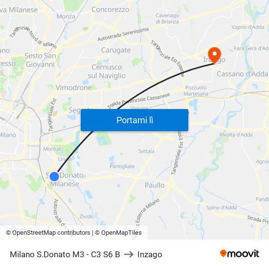 Milano S.Donato M3 - C3 S6 B to Inzago map