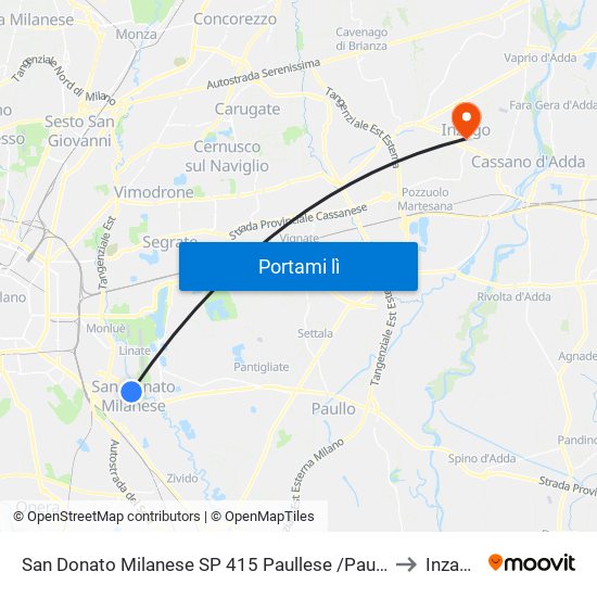 San Donato Milanese SP 415 Paullese /Paullo to Inzago map