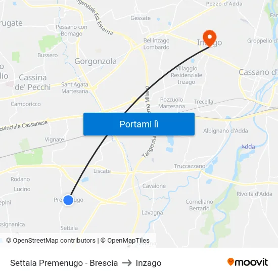 Settala Premenugo - Brescia to Inzago map