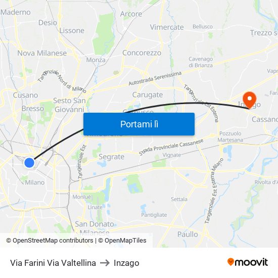 Via Farini Via Valtellina to Inzago map