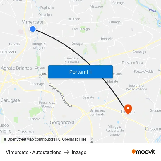 Vimercate - Autostazione to Inzago map