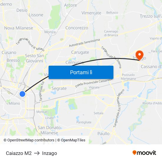 Caiazzo M2 to Inzago map