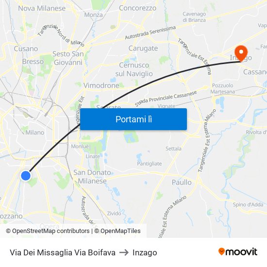 Via Dei Missaglia Via Boifava to Inzago map