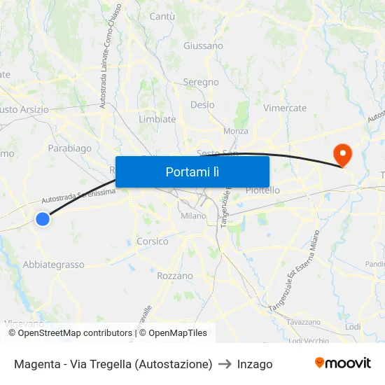 Magenta - Via Tregella (Autostazione) to Inzago map