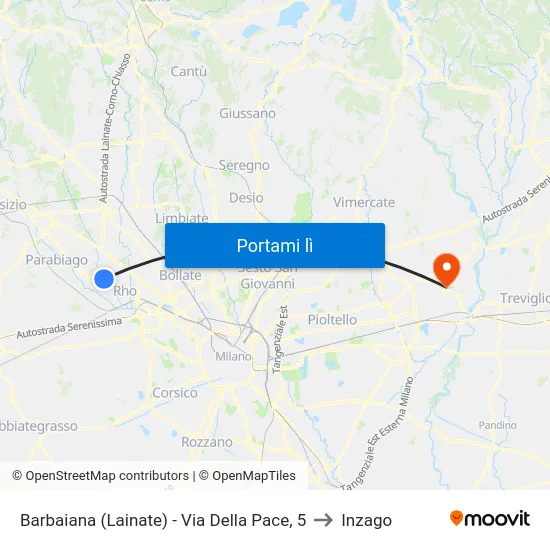 Barbaiana (Lainate) - Via Della Pace, 5 to Inzago map