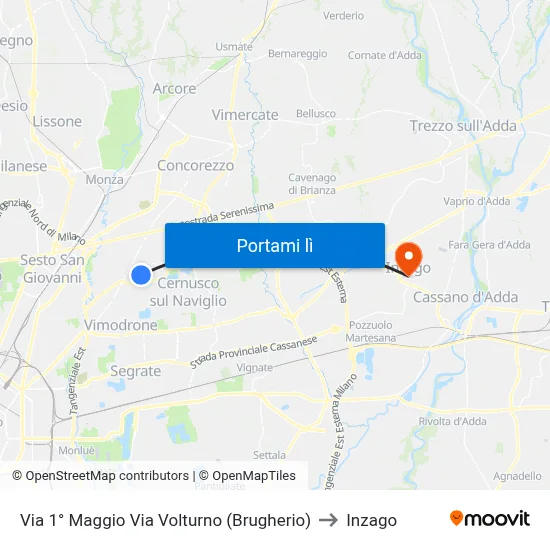 Via 1° Maggio Via Volturno (Brugherio) to Inzago map