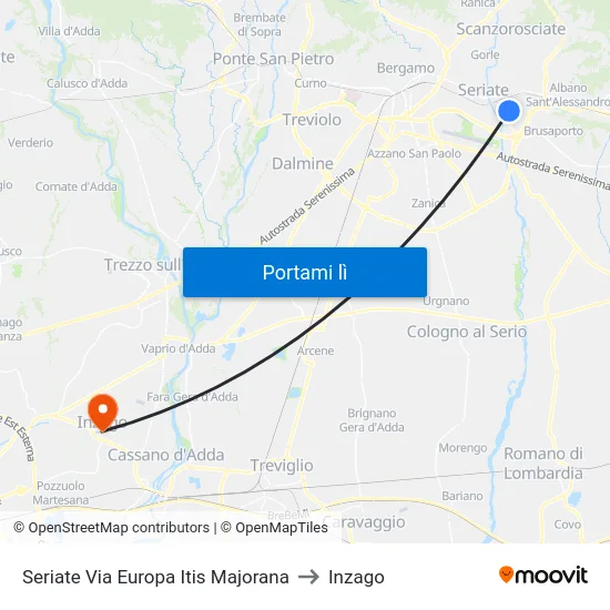 Seriate Europa 14 to Inzago map