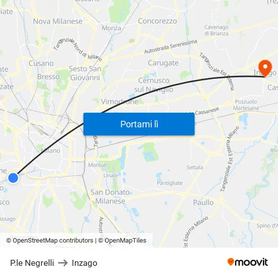 P.le Negrelli to Inzago map