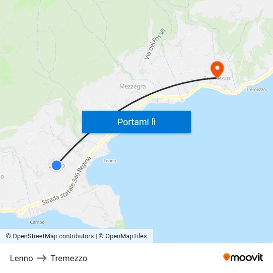 Lenno to Tremezzo map
