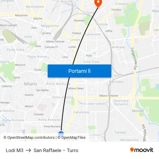 Lodi M3 to San Raffaele – Turro map