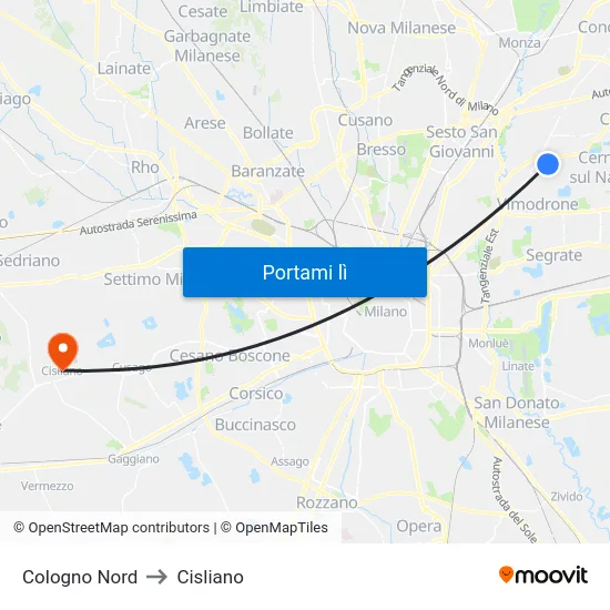 Cologno Nord to Cisliano map