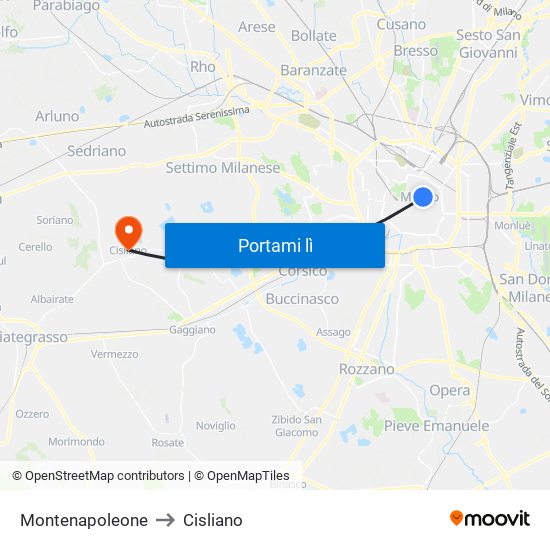 Montenapoleone to Cisliano map