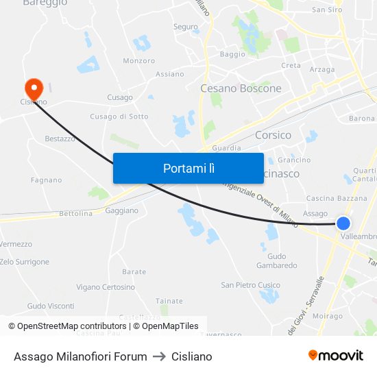 Assago Milanofiori Forum to Cisliano map