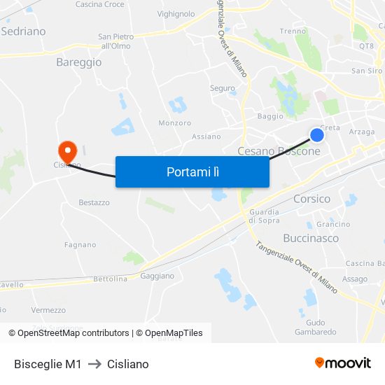 Bisceglie M1 to Cisliano map