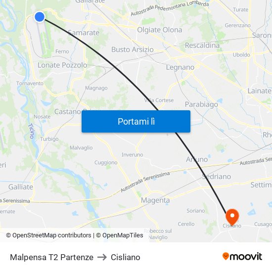 Malpensa T2 Partenze to Cisliano map