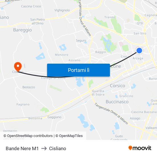 Bande Nere M1 to Cisliano map