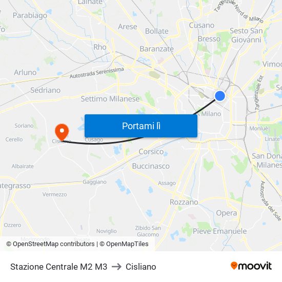 Stazione Centrale M2 M3 to Cisliano map