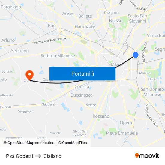 P.za Gobetti to Cisliano map