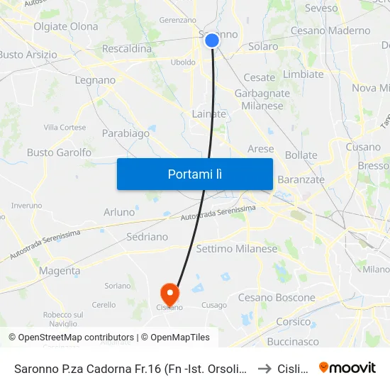 Saronno P.za Cadorna Fr.16 (Fn -Ist. Orsoline/Prealpi) to Cisliano map