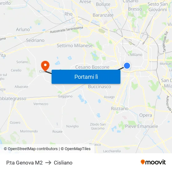 P.ta Genova M2 to Cisliano map