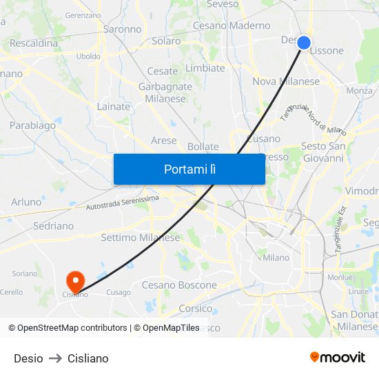 Desio to Cisliano map