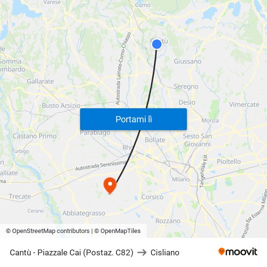 Cantù - Piazzale Cai (Postaz. C82) to Cisliano map