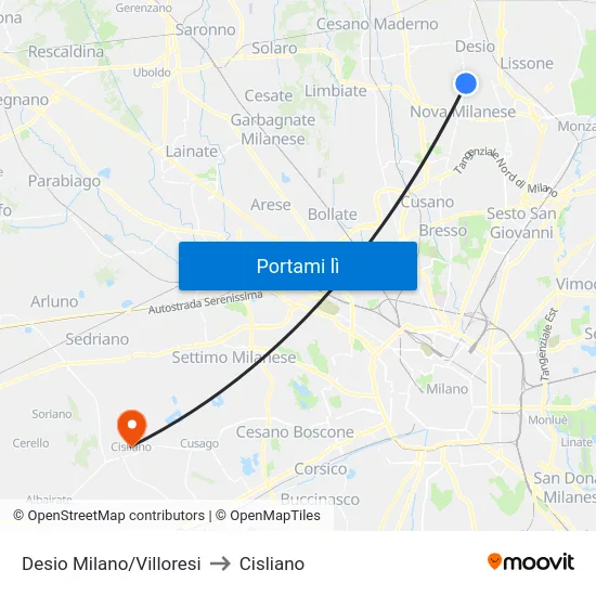 Desio Milano/Villoresi to Cisliano map