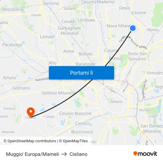Muggio' Europa/Mameli to Cisliano map