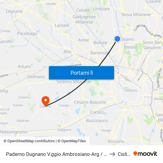 Paderno Dugnano V.ggio Ambrosiano-Arg / Cuba (Enel 6217) to Cisliano map