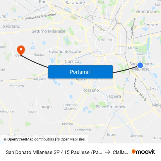 San Donato Milanese SP 415 Paullese /Paullo to Cisliano map