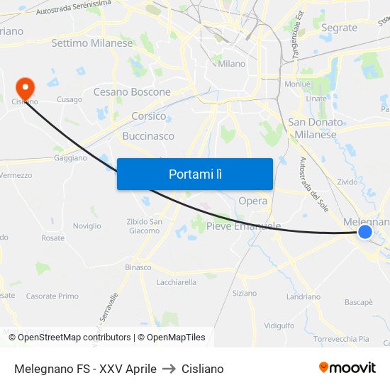 Melegnano FS - XXV Aprile to Cisliano map