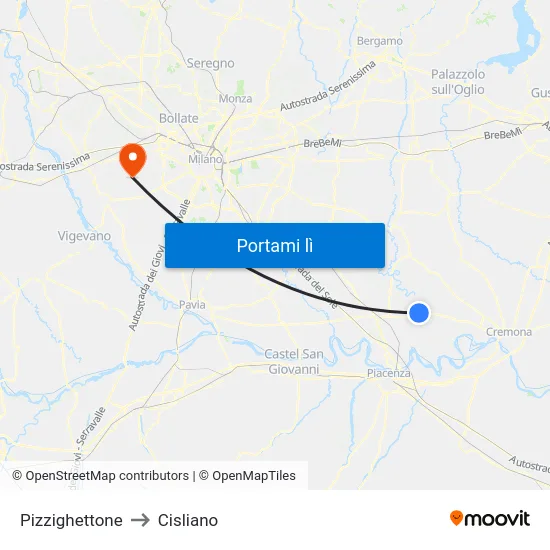 Pizzighettone to Cisliano map
