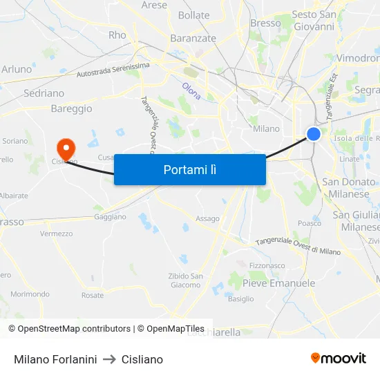 Milano Forlanini to Cisliano map