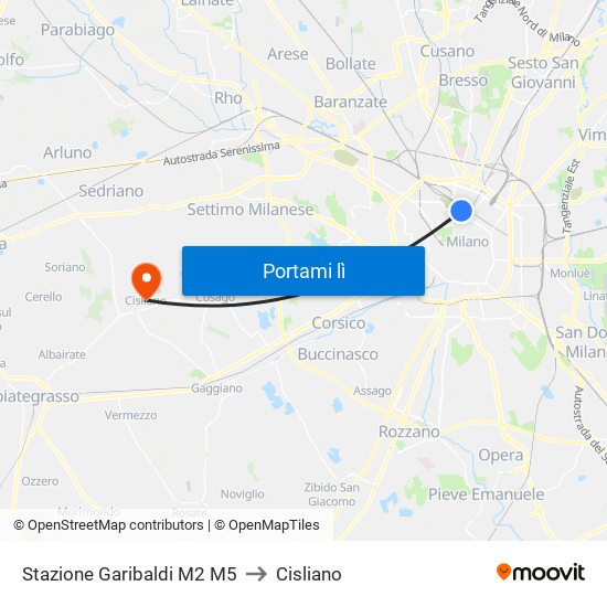 Stazione Garibaldi M2 M5 to Cisliano map