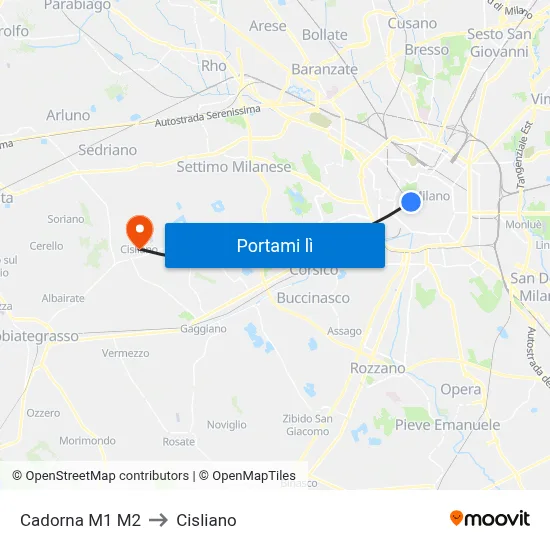Cadorna M1 M2 to Cisliano map