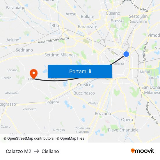 Caiazzo M2 to Cisliano map