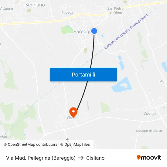Via Mad. Pellegrina (Bareggio) to Cisliano map
